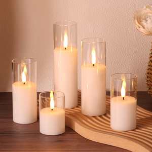 Bougies LED sans flamme à piles blanches avec support en verre, effet de flamme vacillante pour la décoration de la maison - Product Image 2