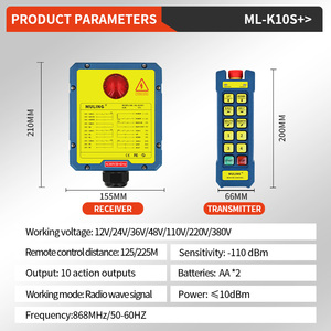 รีโมทคอนโทรลไร้สายอุตสาหกรรม ML-K10S+ สำหรับเครน AC 220V/380V/36V 12V/24V พร้อมฟังก์ชั่นเสียงและระบบ Rolling Code สำหรับเครื่องจักรกลหนัก - Product Image 1