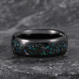 China Fabriek Galaxy Opaal Inleg Mannen Wolfraamcarbide Ring Mode Luxe Sieraden Voor 8Mm Zwarte Wolfraamcarbide Ring