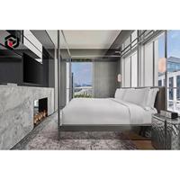 Ensemble de mobilier de chambre moderne pour hôtel, lit en bois massif OEM taille King/Queen, vente en gros pour projets hôteliers économiques