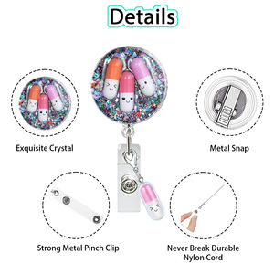 CYNYA Glitter ABS Porte-badge rotatif rétractable avec pince crocodile, pendentif, cadeau mignon pour le personnel médical - Product Image 3