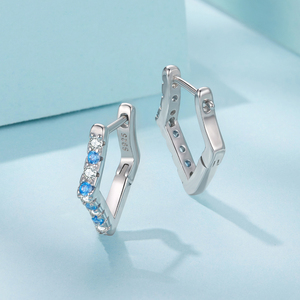 Boucles d'oreilles créoles en argent sterling 925 avec zircons bleus et motif géométrique étoilé pour femme, bijoux tendance, cadeau SCE2007 - Product Image 3