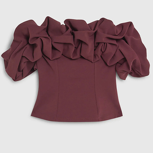 Top Bardot à volants sans manches, moderne, dernier cri, sur mesure, de haute qualité, respirant, anti-boulochage, pour femmes - Product Image 5