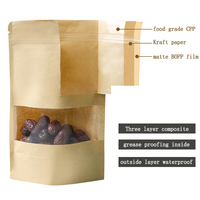 Sac en papier Kraft à fermeture éclair, unités, pochettes debout, emballage alimentaire, sacs à fermeture éclair avec fenêtre