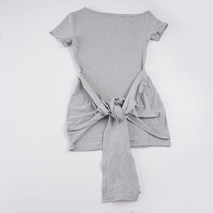 Vestido Mini Casual Cómodo de Punto con Hombros Descubiertos, Manga Corta, Color Liso, Cintura Natural, Transpirable, Ajuste Regular, de Una Pieza, Holgado - Product Image 2