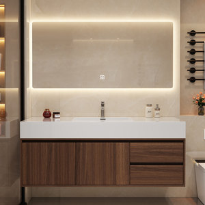Light luxury new Chinese style bathroom cabinet walnut ceramic integrated basin intelligent cabinet - Product Image 5
