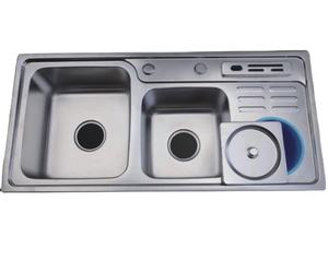 Wastafel Dapur Modern dari Baja Tahan Karat Poles Berkualitas Tinggi dengan Rak Pengering dan Talenan, Bak Cuci Dalam Model K-12050AJ - Product Image 6