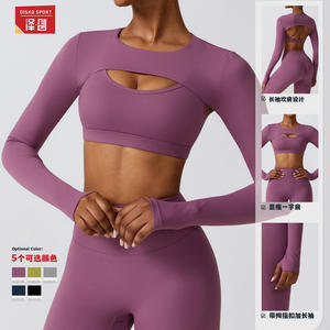 Camiseta deportiva Disko Sport de manga larga con cuello cruzado y aberturas, de color sólido, para mujer, para entrenamiento, gimnasio y fitness. - Product Image 3