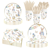 DAMAI Joyeuses Pâques – Sets de vaisselle jetables en papier gaufré 6 couleurs, assiettes, gobelets et serviettes à motifs de dessins animés colorés