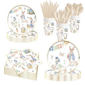 Juego de Vajilla DAMAI para Pascua, Platos de Papel Coloridos con Dibujos Animados, Platos Desechables para Fiestas, Vasos y Servilletas - Product Image 1