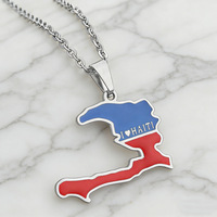 Collier pendentif carte d'Haïti plaqué or 18 carats pour hommes et femmes, vente en gros