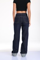 Jeans en denim droit bleu foncé pour femmes Pantalons tendance pour femmes