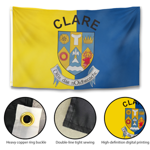 Bandera del Condado de Clare, Irlanda, 3x5 pies, Doble Cara, con el Escudo de Clare, para Decoración Cultural Interior y Exterior del Hogar - Product Image 4