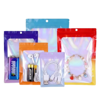 Sachet d'emballage laser coloré transparent à fenêtre, refermable avec fermeture éclair, pour bijoux, montres, lunettes et boucles d'oreilles, pour l'exportation