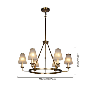 Modern Luxury 6-<b>Light</b> Gold Stainless Steel Chandelier with Ribbed Glass Shades Elegant Pendant <b>Light</b> for Indoor Lighting Fixture - Product Image 6