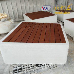 New Magic Stone Outdoor Square <b>Bench</b> With <b>Wood</b> Top For Plaza And Garden Use - Product Image 2