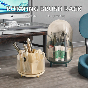 Estante de almacenamiento de brochas de maquillaje de escritorio giratorio de diseño moderno cilindro a prueba de polvo cubo de plástico Rectangular para organizar brochas - Product Image 3