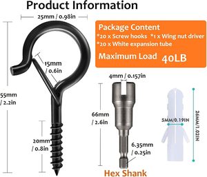 Zzbety 20 Ganchos de Tornillo Q-Hanger de Una Sola Capa, Metálicos, para Luces de Navidad, con Hebilla de Seguridad de Fácil Liberación, 1 Tuerca de Mariposa, Herramientas para Sala de Estar - Product Image 5