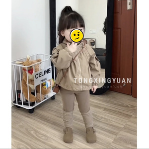 Tongxingyuan Baby Girl Trench Coat Set Solid Color Canvas Cotton 2-Piece Outfit Spring Autumn Kids Clothing - Product Image 2
