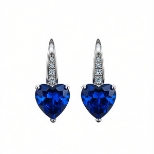 Eleganti orecchini a goccia con cristalli a forma di cuore per donna, montatura a griffe in argento 925, colore blu mare, gioielli romantici da indossare tutti i giorni - Product Image 1