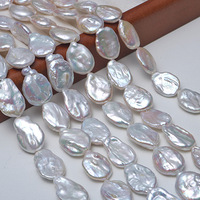 Boutons ovales baroques brillants 14-15 mm, perles d'eau douce naturelles de qualité AAA, blanches, roses, transparentes, perles plates en forme de disque, pour la création de bijoux DIY