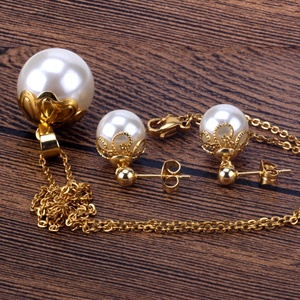 Conjunto de Joyería de Perlas Blancas/Negras de Moda, Conjunto de Collar y Aretes con Perlas para Mujer, para Fiesta - Product Image 5