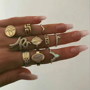 UNIQ Boho Cincin Emas Berlian Imitasi, Set Cincin Jari Tengah Jari untuk Wanita dan Anak Perempuan