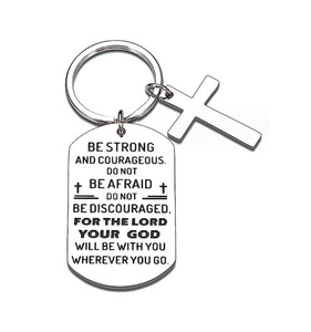 Be Strong and Courageous Pendant Cross Charm Inspirational <strong>Bible</strong> Verse Keychain Christian Religious Gift Keyring - Product Image 4
