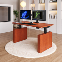 Bureau debout moderne en bois massif à double moteur, avec tiroir électrique réglable en hauteur et finition grain de bois – Vente chaude
