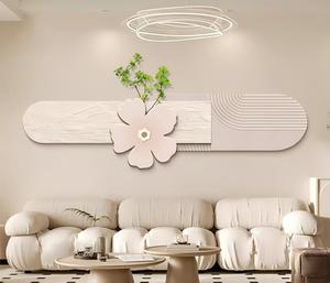 Murale murale en PVC abstraite de luxe pour salon avec motif de plantes vertes simples, personnalisable en plusieurs tailles, décorative moderne et lumineuse - Product Image 1