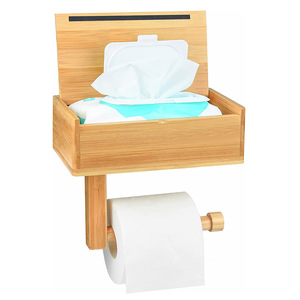 Porte-papier toilette en bambou et bois, porte-papier toilette créatif à double usage pour bureau, boîte à mouchoirs en bois massif, support de rangement - Product Image 1