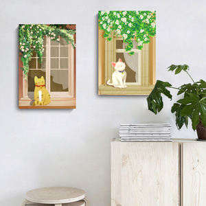 Quadro su Tela con Cornice per Finestra, Paesaggio con Gatti, Ristorante, Soggiorno, Camera dei Bambini, Decorazione Murale da Appendere - Product Image 5