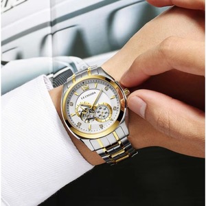 Reloj Mecánico Automático para Hombre, Diseño Circular Hueco, Resistente al Agua 3ATM, con Diamantes, Personalizable con Logotipo - Product Image 6