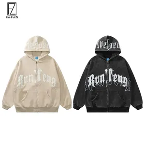 High Quality Full Zip Heavyweight 100% Cotton Oversized Essentials Embroidered Cropped Hoodie Men