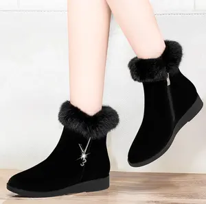 Zapatos cálidos con piel para mujer, botas de nieve a la moda, para invierno
