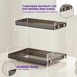 Organisateur de comptoir pliable à 2 niveaux en acrylique avec étagères de rangement pour épices, cosmétiques et articles de toilette - Product Image 3