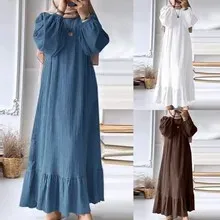 Abaya musulmane élégante à fermeture éclair sur le devant, Jalabiya de Dubaï, longueur au sol, en polyester, faite à la main, robe décontractée pour femme à manches longues et col montant - Product Image 4