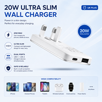 Cargador de Viaje Eléctrico Plegable de 20W QC3.0 con Carga Rápida USB, Enchufe de 3 Pines para Reino Unido, para iPhone y Samsung