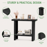 Table console industrielle noire en panneaux de particules, table d'entrée pour petit espace, table d'appoint fine, finition écologique