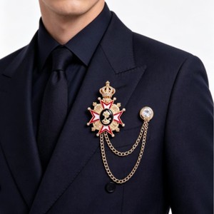 Broche de estilo británico europeo y americano para hombre con cadena de borlas, accesorio de flor para el pecho a la moda para trajes. - Product Image 1