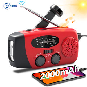Factory Supply Camping Survival Fishing Kit Emergency Solar & Hand Crank AM/FM Radio Flashlight 2000mAh Portable Power Bank