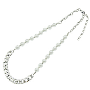 Trendy Hip Hop Pearl <b>Titanium</b> Steel Splicing Cuban <b>Chain</b> Fashion Necklace - Product Image 5