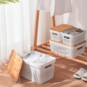 Plastic Storage Basket Rectangle White With Handles For Bathroom Kitchen Organization - Product Image 5