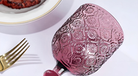 Ensemble de gobelets à vin gris vintage en verre gaufré, motifs variés, style rétro, Weinglas Hugo, pour décoration de mariage, fête, hôtel
