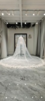Voile de mariée long en organza fait main avec bordure florale 3D MVM0112 Fairy