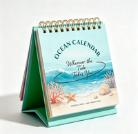 Calendrier de bureau sur le thème de la vie côtière, imprimé sur mesure, base triangulaire en papier, calendrier de table en spirale, vente en gros OEM/ODM
