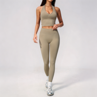 Ensemble de sport léger pour femme GH avec logo personnalisé, dos nageur sans couture, contrôle du ventre, coupe ajustée, pour fitness, course et yoga