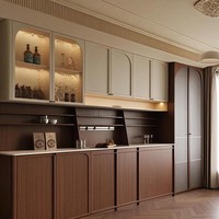 Buffet moderne de luxe en chêne massif en forme de L avec éclairage LED, portes vitrées, pour bar à café, salle à manger, meuble de rangement
