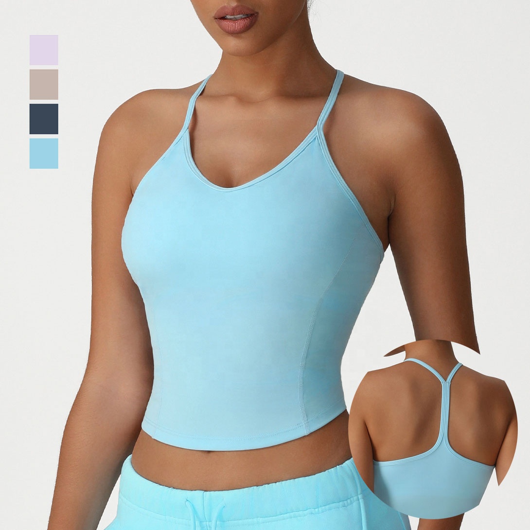 YIYI Wholesale Thin-Strap Yoga Vest Crop Slim-Fit High Elastic Workout Gym Tops Women Backless Shockproof tank Tops Gym Running