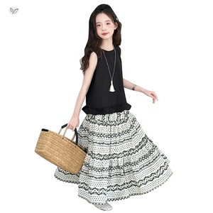 Conjunto de <span class=keywords><strong>dos</strong></span> piezas <span class=keywords><strong>para</strong></span> niñas, top sin mangas con volantes, falda larga a rayas, ropa de verano <span class=keywords><strong>para</strong></span> niñas grandes - Product Image 4